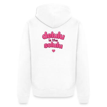 Delulu Pink Bubble Text - Unisex Premium Organic Zip Hoodie - white - Back - Thijin (182cm)