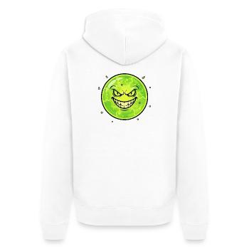 Grimmischer Mond mit Grinsen - Unisex Premium Bio Zip Hoodie - Weiß - Hinten - Thijin (182cm)