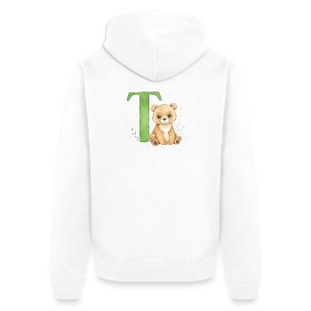 Teddy mit grünem Buchstaben T - Unisex Premium Bio Zip Hoodie - Weiß - Hinten - Thijin (182cm)