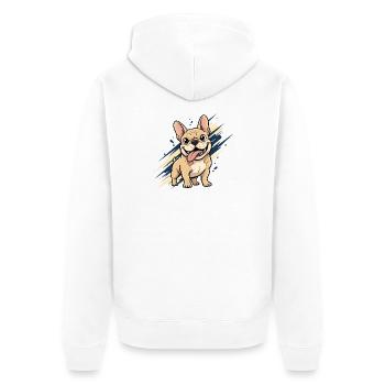 Franz Bulldog Spaß - Unisex Premium Bio Zip Hoodie - Weiß - Hinten - Thijin (182cm)