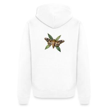 Oleander-Sphinx und botanisches Laub - Unisex Premium Bio Zip Hoodie - Weiß - Hinten - Thijin (182cm)