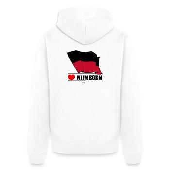 Ich liebe Nijmegen - Unisex Premium Bio Zip Hoodie - Weiß - Hinten - Thijin (182cm)