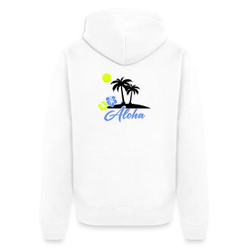 Écriture néon Hibiscus Aloha - Veste à capuche bio Premium Unisexe - blanc - Dos - Thijin (182cm)