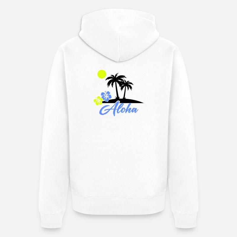 Aloha Hibiscus Neon Script - Unisex Premium Organic Zip Hoodie - white