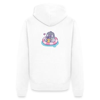 Cute Pigeon Sipping Tropical Drink in Pool Float - Unisex Premium Organic Zip Hoodie - white - Back - Thijin (182cm)