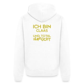 Claas als Vorname - Unisex Premium Bio Zip Hoodie - Weiß - Hinten - Thijin (182cm)