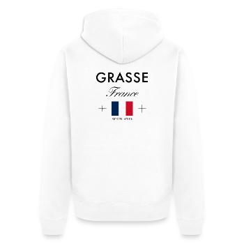 Grasse Frankreich Koordinaten Reise Souvenir - Unisex Premium Bio Zip Hoodie - Weiß - Hinten - Thijin (182cm)