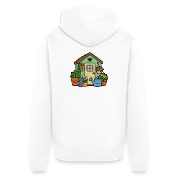 Kleines Gartenhäuschen mit Pflanzen - Unisex Premium Bio Zip Hoodie - Weiß - Hinten - Thijin (182cm)