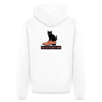 Lustige schwarze Katze im Schuh riecht besserer Humor - Unisex Premium Bio Zip Hoodie - Weiß - Hinten - Thijin (182cm)