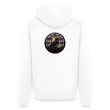 Munin le Corbeau | Motif du vitrail nordique - Veste à capuche bio Premium Unisexe - blanc - Dos - Thijin (182cm)