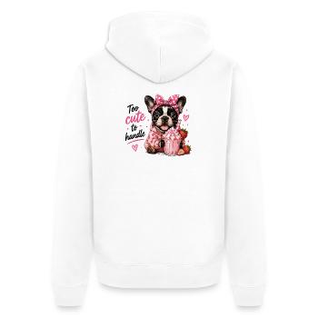  Too Cute To Handle Französische Bulldogge Erdbeer - Unisex Premium Bio Zip Hoodie - Weiß - Hinten - Thijin (182cm)