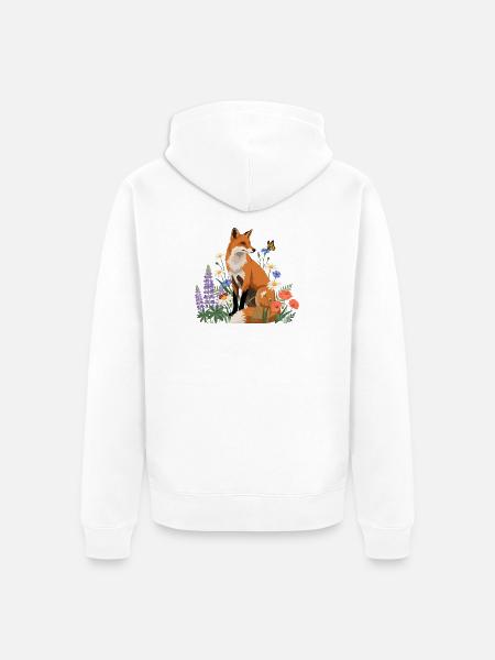 Fuchs in Blumenwiese - Unisex Premium Bio Zip Hoodie - Weiß