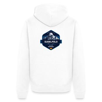 Sudelfeld Bayerische Alpen Bayern Deutschland Motorrad - Unisex Premium Bio Zip Hoodie - Weiß - Hinten - Thijin (182cm)