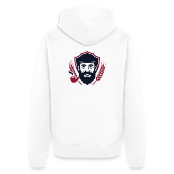 Seebaer Pfeife Wappen Logo - Unisex Premium Bio Zip Hoodie - Weiß - Hinten - Thijin (182cm)