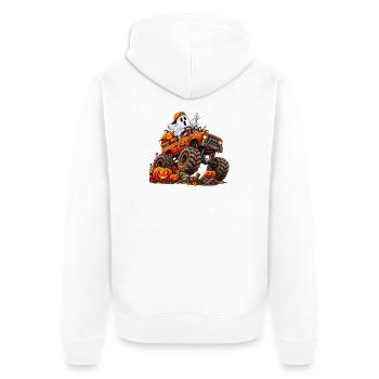 Halloween Monstertruck mit Geist - Unisex Premium Bio Zip Hoodie - Weiß - Hinten - Thijin (182cm)