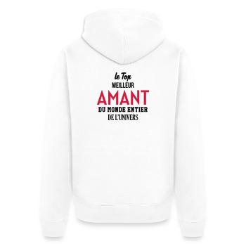 Sex / ziehen / Verführung / Alkohol / sexy - Unisex Premium Bio Zip Hoodie - Weiß - Hinten - Thijin (182cm)