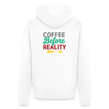 Le café avant la réalité - Veste à capuche bio Premium Unisexe - blanc - Dos - Thijin (182cm)