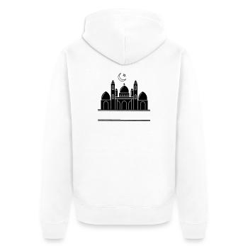 Maison de prière religieuse de la mosquée avec barre de texte - Veste à capuche bio Premium Unisexe - blanc - Dos - Thijin (182cm)