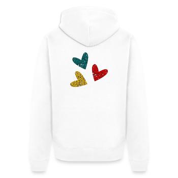 HERZ. HERZ. HEILIGER VALENTINSTAG. LIEBE. LIEBE. WEIHNACHTEN - Unisex Premium Bio Zip Hoodie - Weiß - Hinten - Thijin (182cm)