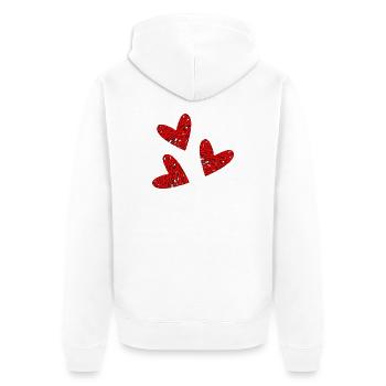 HERZ. HERZ. HEILIGER VALENTINSTAG. LIEBE. LIEBE. WEIHNACHTEN - Unisex Premium Bio Zip Hoodie - Weiß - Hinten - Thijin (182cm)