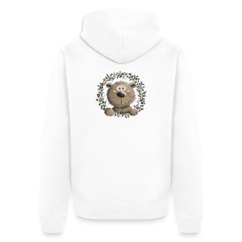 Drolliger Brauner Bär Blätterkranz Wildtier Comic - Unisex Premium Bio Zip Hoodie - Weiß - Hinten - Thijin (182cm)