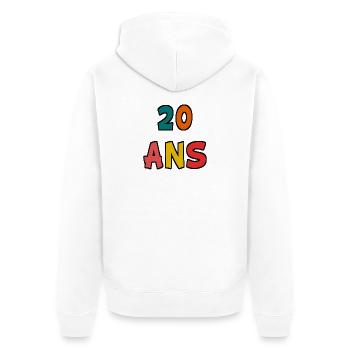 20. 20th ANNIVERSARY. 20 YEARS ANNIVERSARY. 20 YEARS. - Unisex Premium Organic Zip Hoodie - white - Back - Thijin (182cm)