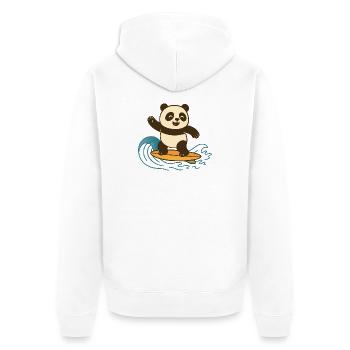 Panda Surf heureux - Illustration d’été - Veste à capuche bio Premium Unisexe - blanc - Dos - Thijin (182cm)
