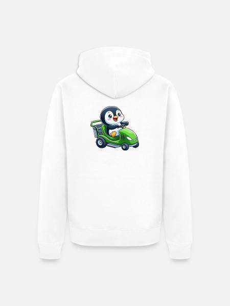 Süßer Pinguin Rasenmäher Gartenbau - Unisex Premium Bio Zip Hoodie - Weiß