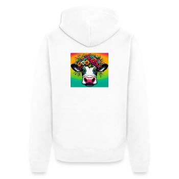 Kuh - Unisex Premium Bio Zip Hoodie - Weiß - Hinten - Thijin (182cm)