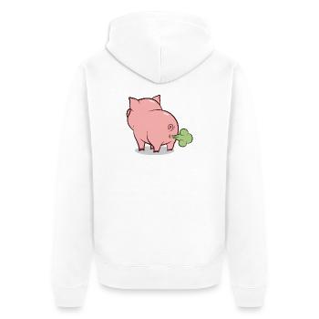 Dessin animé du cochon soufflant - Veste à capuche bio Premium Unisexe - blanc - Dos - Thijin (182cm)