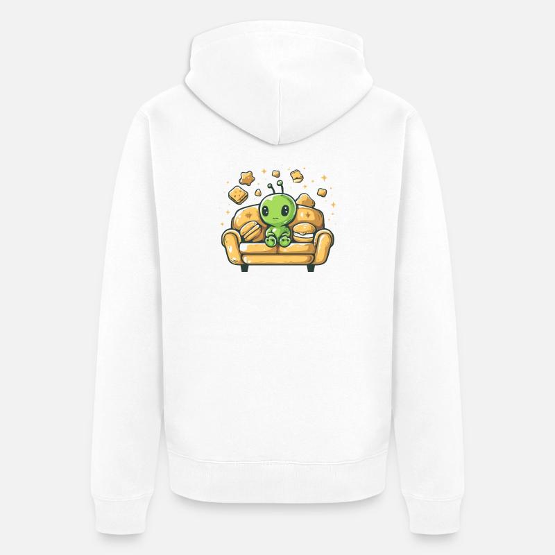 Kuscheliger Alien auf sonnigem Sofa - Unisex Premium Bio Zip Hoodie - Weiß