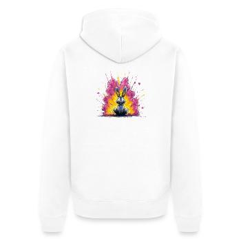 Knallbunter Hase Blitz - Unisex Premium Bio Zip Hoodie - Weiß - Hinten - Thijin (182cm)