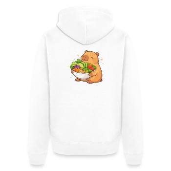 Capybara potelé avec bol de salade - Veste à capuche bio Premium Unisexe - blanc - Dos - Thijin (182cm)
