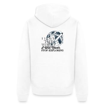 Love the World Never Stop Exploring Graphic - Unisex Premium Bio Zip Hoodie - Weiß - Hinten - Thijin (182cm)