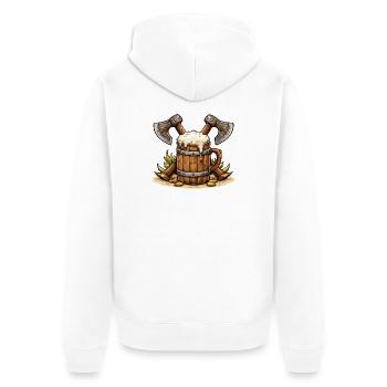 Bierfass mit Äxten Wikinger - Unisex Premium Bio Zip Hoodie - Weiß - Hinten - Thijin (182cm)