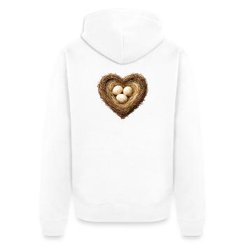 Nid d’oiseau en forme de cœur avec des œufs - Veste à capuche bio Premium Unisexe - blanc - Dos - Thijin (182cm)