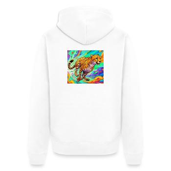 Gepard - Unisex Premium Bio Zip Hoodie - Weiß - Hinten - Thijin (182cm)