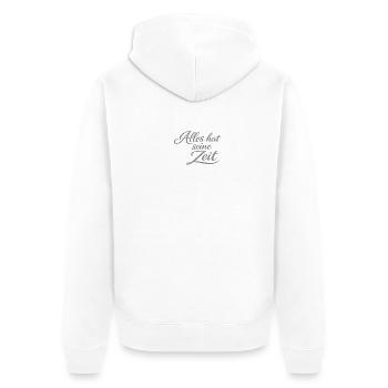 Alles hat seine Zeit Schriftzug - Unisex Premium Bio Zip Hoodie - Weiß - Hinten - Thijin (182cm)