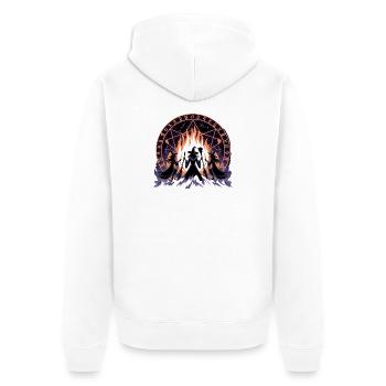 Three witches performing ritual by the fire in front of magic - Unisex Premium Organic Zip Hoodie - white - Back - Thijin (182cm)
