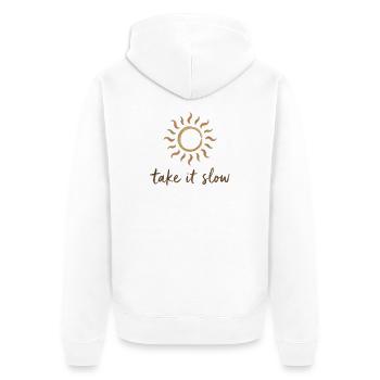 Take It Slow Sun Logo - Veste à capuche bio Premium Unisexe - blanc - Dos - Thijin (182cm)
