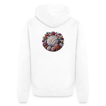 Blumengarnknäuel mit Blüten - Unisex Premium Bio Zip Hoodie - Weiß - Hinten - Thijin (182cm)