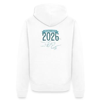 papa2026 - Unisex Premium Bio Zip Hoodie - Weiß - Hinten - Thijin (182cm)