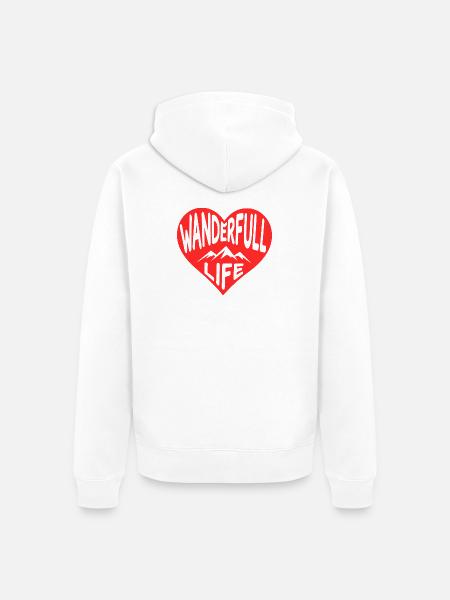 Wanderfull Life, Wander-Herz mit Bergsilhouetten - Unisex Premium Bio Zip Hoodie - Weiß