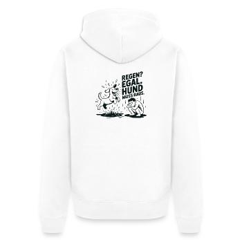 Regen? Egal. Hund muss raus. - Unisex Premium Bio Zip Hoodie - Weiß - Hinten - Thijin (182cm)