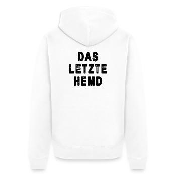 Das letzte Hemd schwarze Schrift - Unisex Premium Bio Zip Hoodie - Weiß - Hinten - Thijin (182cm)
