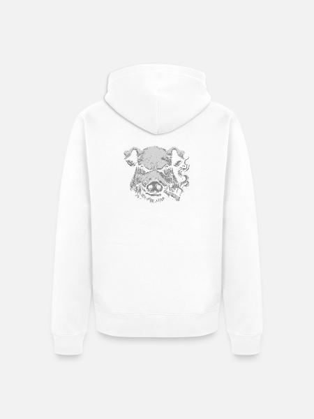 Schwein rauchende Zigarre - Unisex Premium Bio Zip Hoodie - Weiß