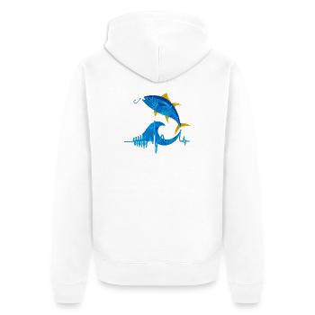 Passion Angeln Herzfrequenz – Angelherzschlag - Unisex Premium Bio Zip Hoodie - Weiß - Hinten - Thijin (182cm)