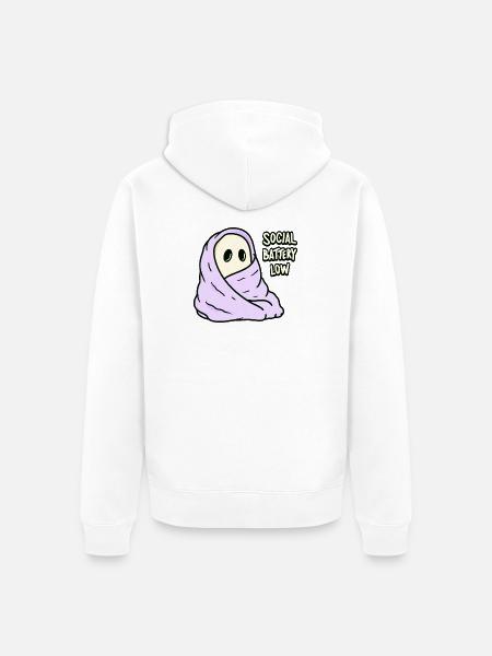 Kawaii Akku Leer Social Battery Low - Unisex Premium Bio Zip Hoodie - Weiß