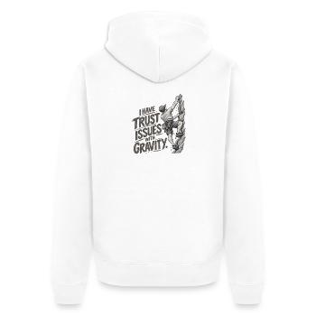 Lustiger Kletter-Schwerkraft-Humor - Unisex Premium Bio Zip Hoodie - Weiß - Hinten - Thijin (182cm)