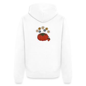 Blütenkopf-Nadeln in einem Tomatennadelkissen - Unisex Premium Bio Zip Hoodie - Weiß - Hinten - Thijin (182cm)